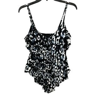 MagicSuit Rita Tankini Swim Top Womens 8 Black Animal Print Tiered Tummy Control